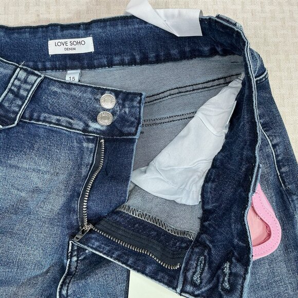 Love Soho Jeans Women’s Size 15 High Rise Flare Blue Denim Stretch - Picture 5 of 14